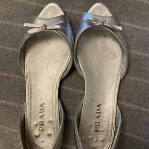 Prada Silver Open Toe Ballet Flats